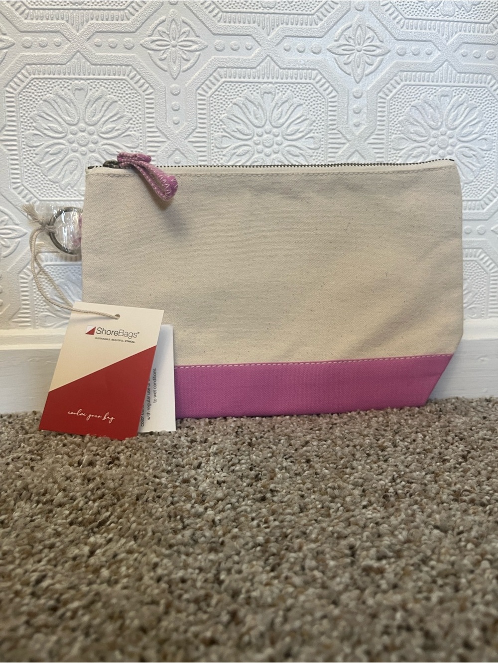 Shorebags Handcrafted Pink Trim Canvas Pouch